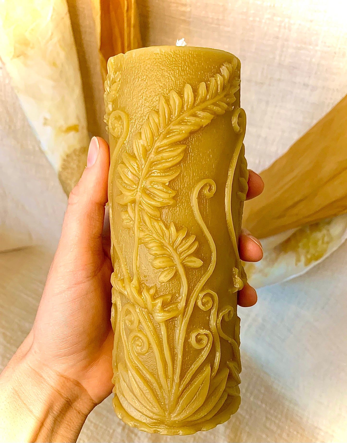 Large Fern Pillar - 100% Beeswax Candle