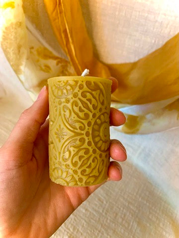 Small Mandala Pillar - 100% Beeswax Candle