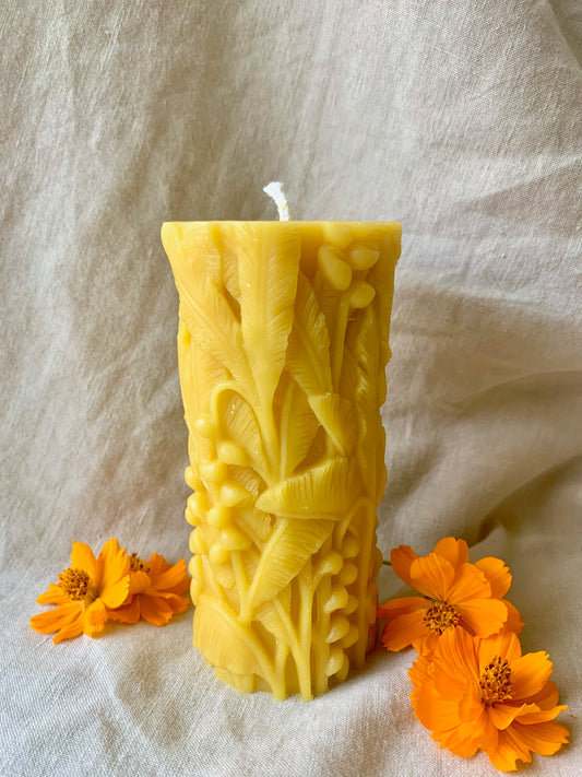 Lily of the Valley- Carved Botanical - 100% Beeswax Candle