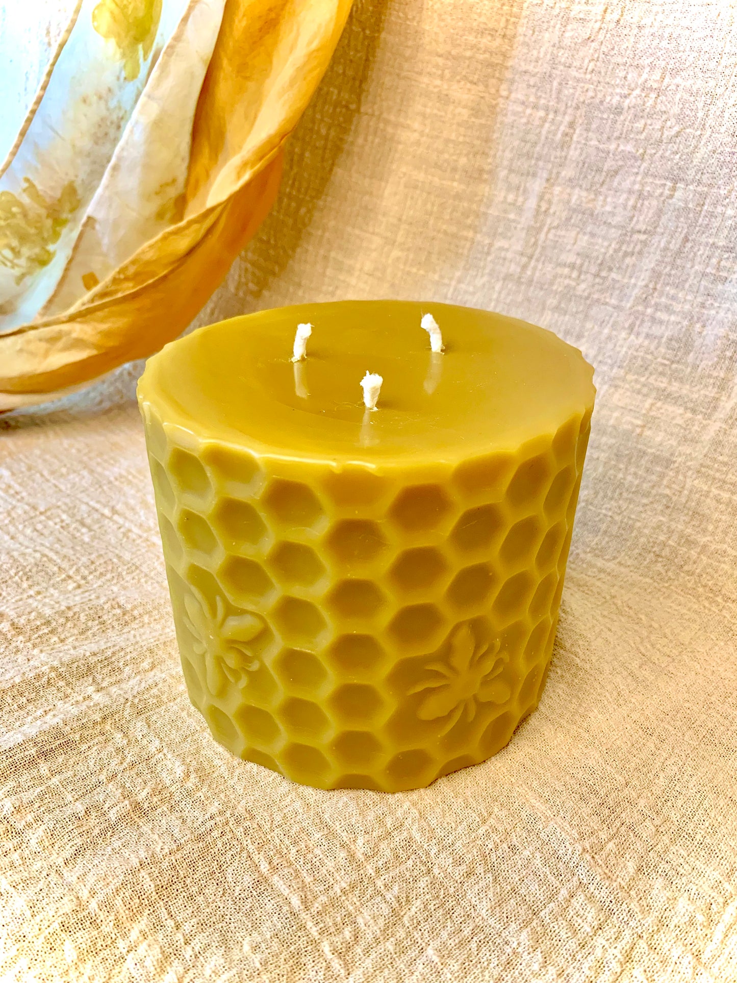 Extra Large 3 wicked Honeybee - 100% Beeswax Candle