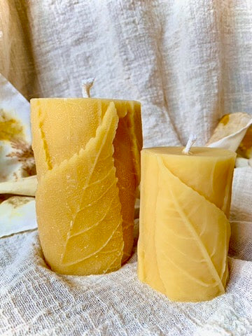 Large Leaf Pillar - 100% Beeswax Candle