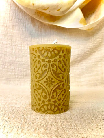Small Mandala Pillar - 100% Beeswax Candle