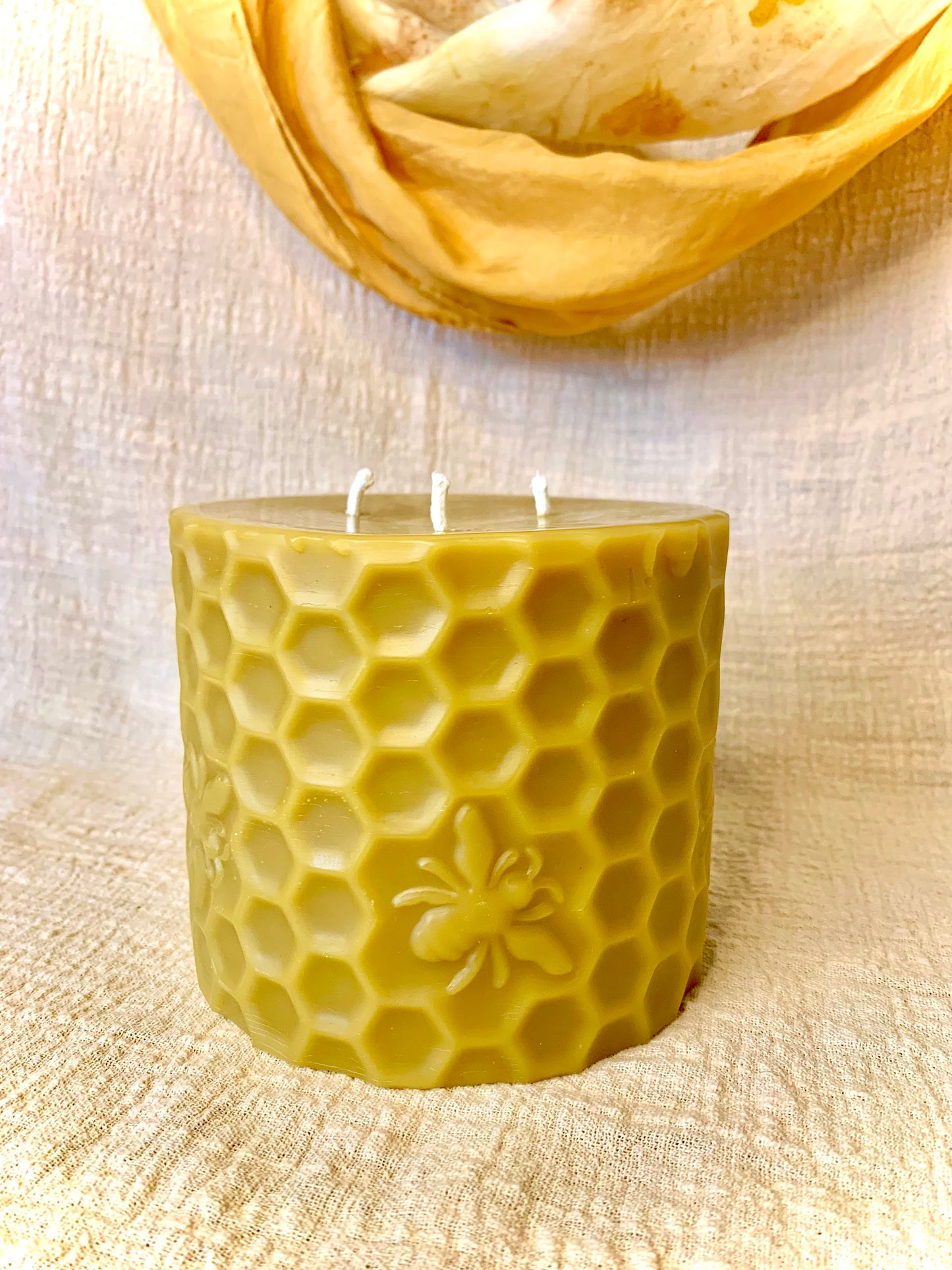 Extra Large 3 wicked Honeybee - 100% Beeswax Candle