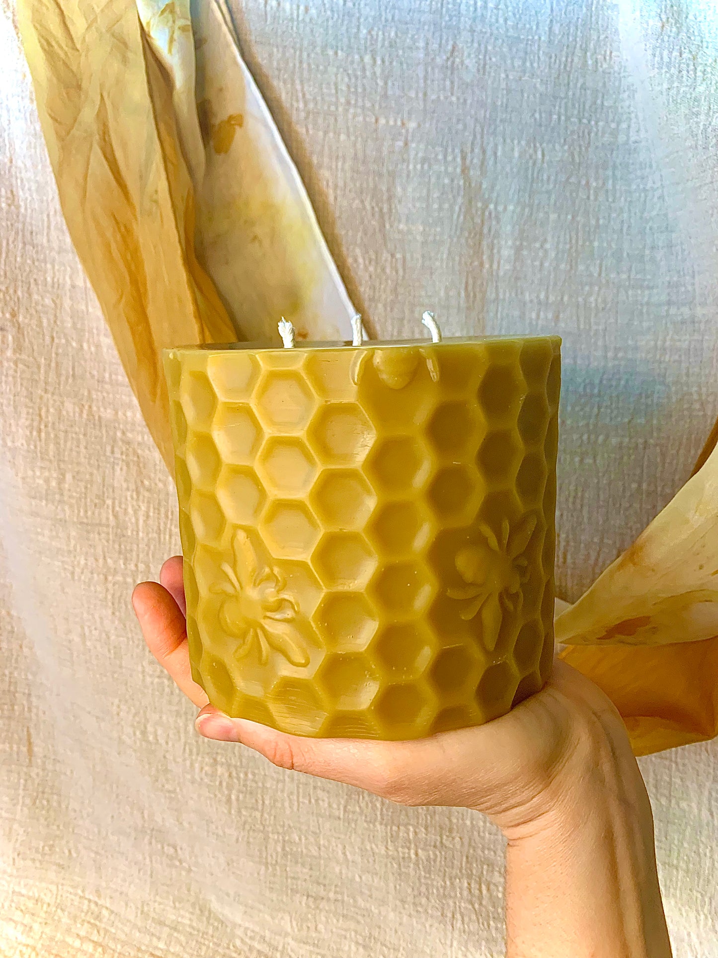 Extra Large 3 wicked Honeybee - 100% Beeswax Candle