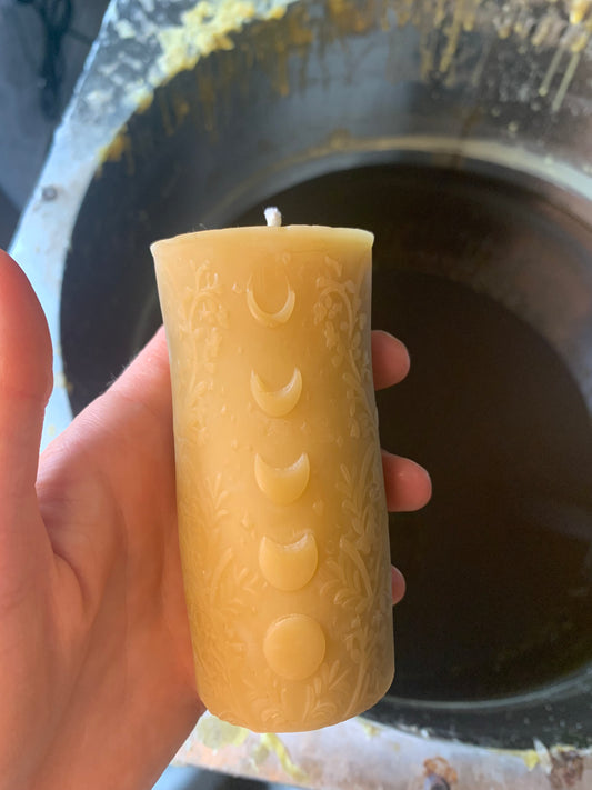 40% OFF SECONDS Botanical Moon Phases - 100% Beeswax Candle