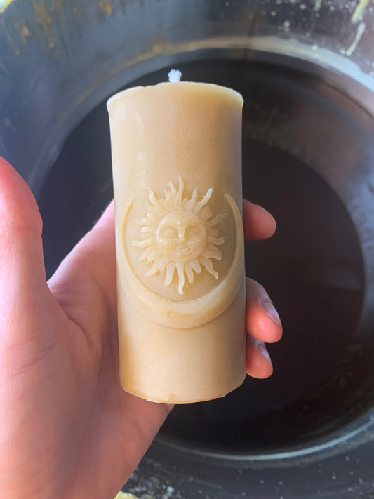 40% OFF SECONDS Sun and Moon Pillar - 100% Beeswax Candle