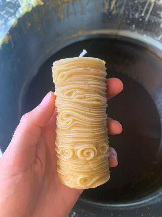 40% OFF SECONDS Ocean Waves, small pillar - 100% Beeswax Candle