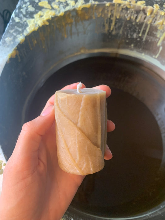 40% OFF SECONDS Small Leaf Pillar - 100% Beeswax Candle