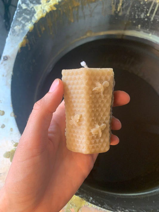 40% OFF SECONDS Small Honeycomb Pillar - 100% Beeswax Candle
