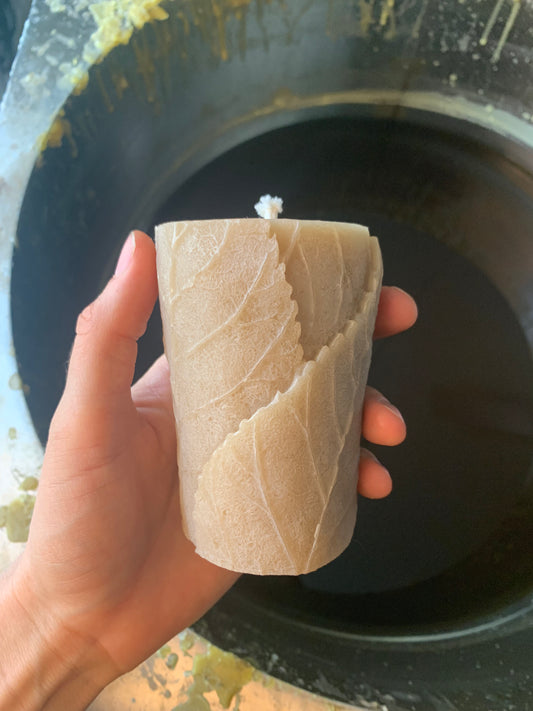 40% OFF SECONDS Large Leaf Pillar - 100% Beeswax Candle