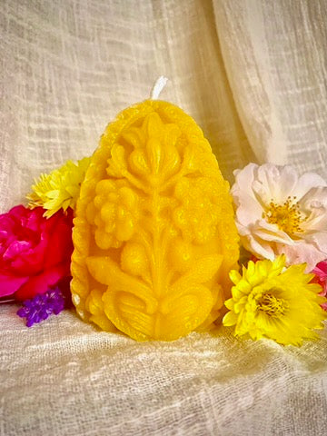 Botanical Carved Egg Candle - 100% Beeswax