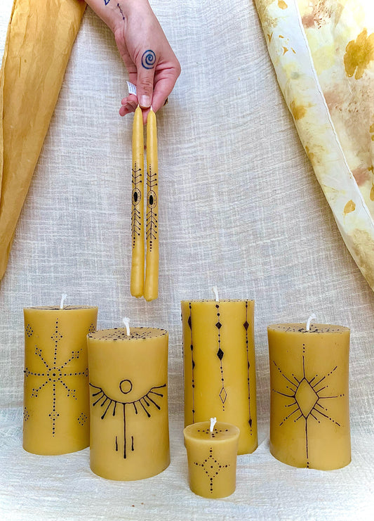 Henna Adorned Pillar Candles - 100% Beeswax